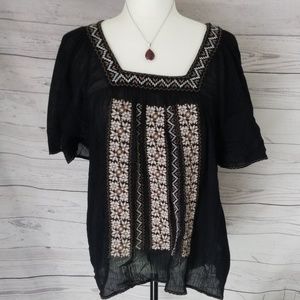 Joie Sheer black and brown peasant top size L